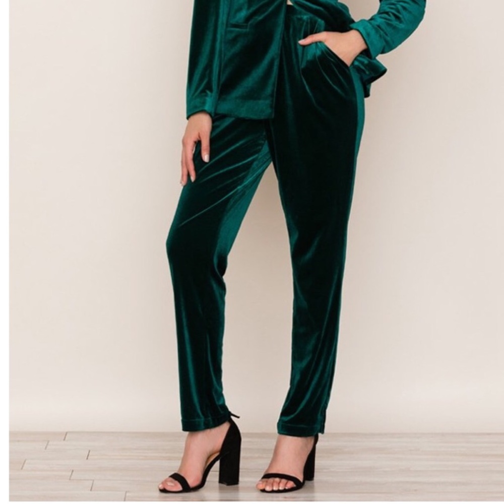 Pants Straight Leg Velvet Olive Green Size Large